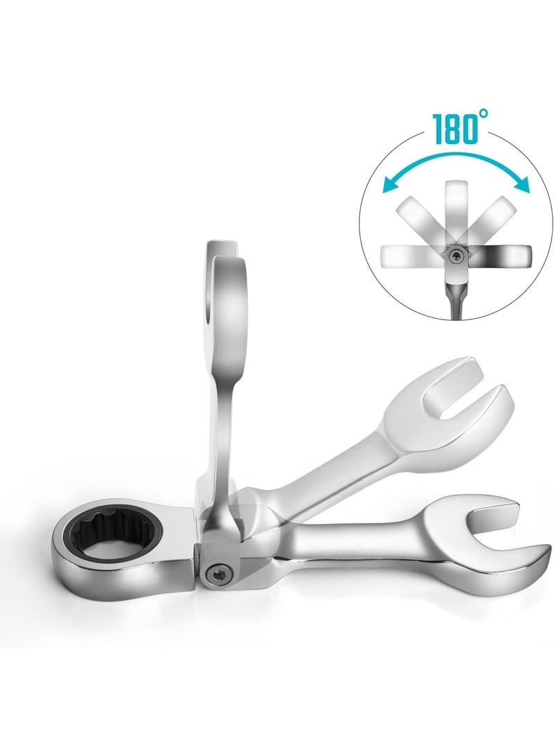 Flex-head Ratcheting Combination Wrench Set, Metric, 12-piece, 8-19mm, CR-V Steel, with Pouch - Image 2