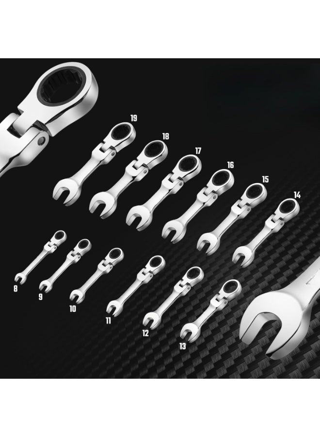 Flex-head Ratcheting Combination Wrench Set, Metric, 12-piece, 8-19mm, CR-V Steel, with Pouch - Image 5
