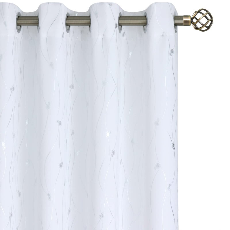 BGment White Curtains 63 Inch Length 2 Panels Set Grommet Thermal Insulated Room Darkening Window Curtains with Wave Line and Dots Printed for Bedroom 52 x 63 Inch Pure White