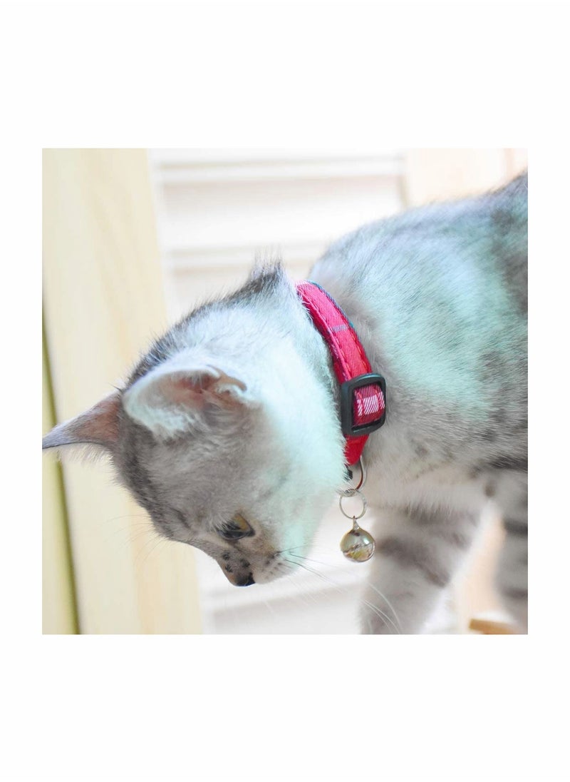 ماركة غير محددة Cat Collars Quick Release with Bell, Adjustable 20-30cm for Most Domestic Cats, Safe Breakaway Kitten Collar, Plaid Design, 3 Pack  - Image 3