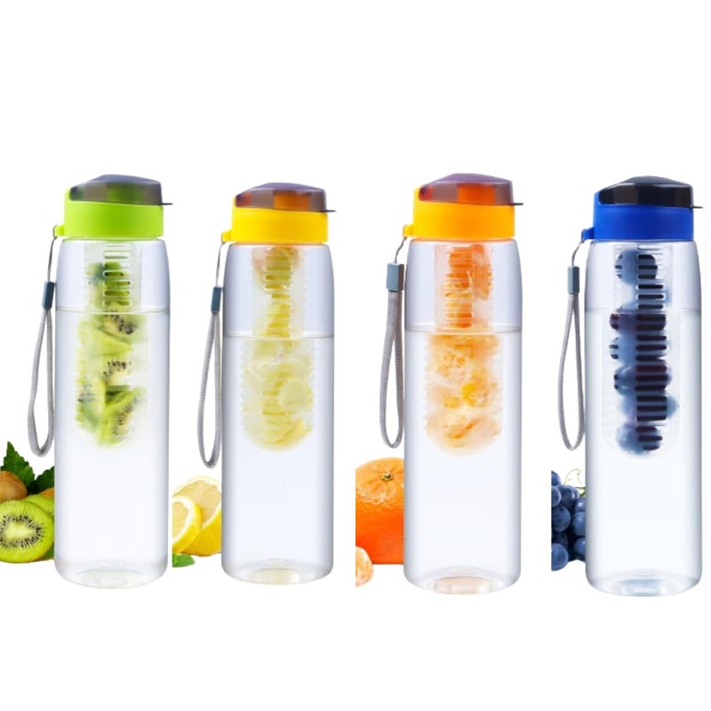 GOPI Infuse Plastic Water Bottle Detox Bottle with Infuser Chamber Leakproof Plastic Bottle with Wide Mouth Opening Ideal for Gym Office Travel Set of 4 800ml Assorted - Image 1