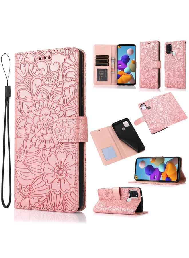 S-TOP Case For Samsung Galaxy A21s Skin Feel Embossed Sunflower Horizontal Flip Leather Case with Holder & Card Slots & Wallet & Lanyard - Image 1
