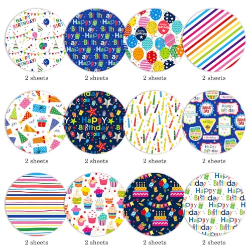 WLXTREE 24 Sheets Happy Birthday Scrapbook Paper Pad,160gsm Textured Double-Sided Pattern Planner Junk Journal Craft Paper,Card Making Supplies,30×30cm - Image 2