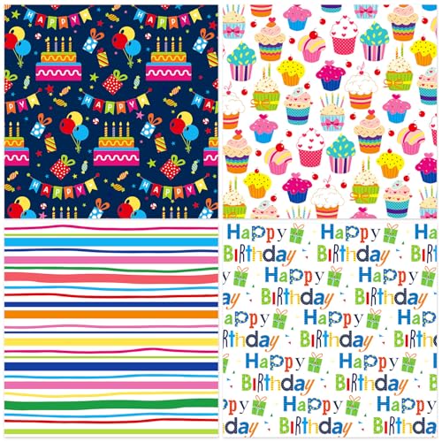 WLXTREE 24 Sheets Happy Birthday Scrapbook Paper Pad,160gsm Textured Double-Sided Pattern Planner Junk Journal Craft Paper,Card Making Supplies,30×30cm - Image 5