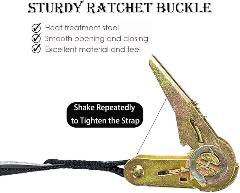 MOOCY Small Ratchet Strap,Heavy Duty Endless Ratchet Tie Down Straps,NO Hook Nylon Black Tie Down Straps,Mini Endless Ratchet Straps for Motorcycles, Kayak - Image 3