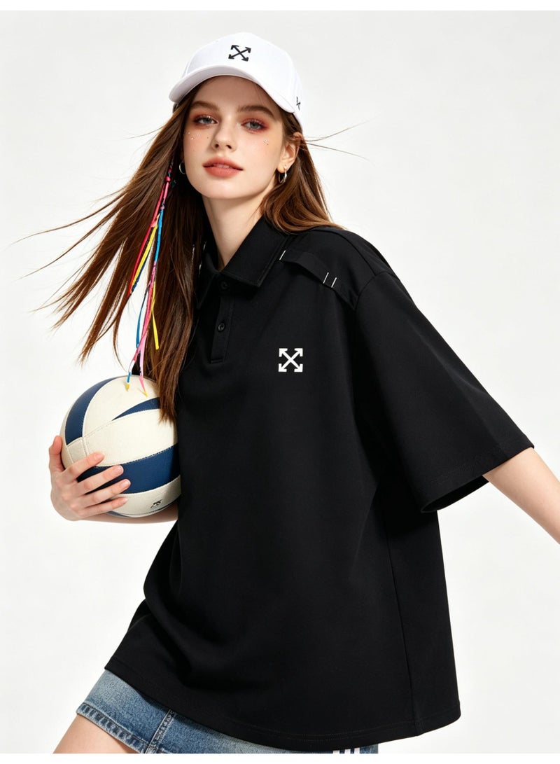 OFF-WHITE shoulder pressure line Polo shirt for men and women 100% cotton loose American short-sleeved couple sports shirt - Image 1