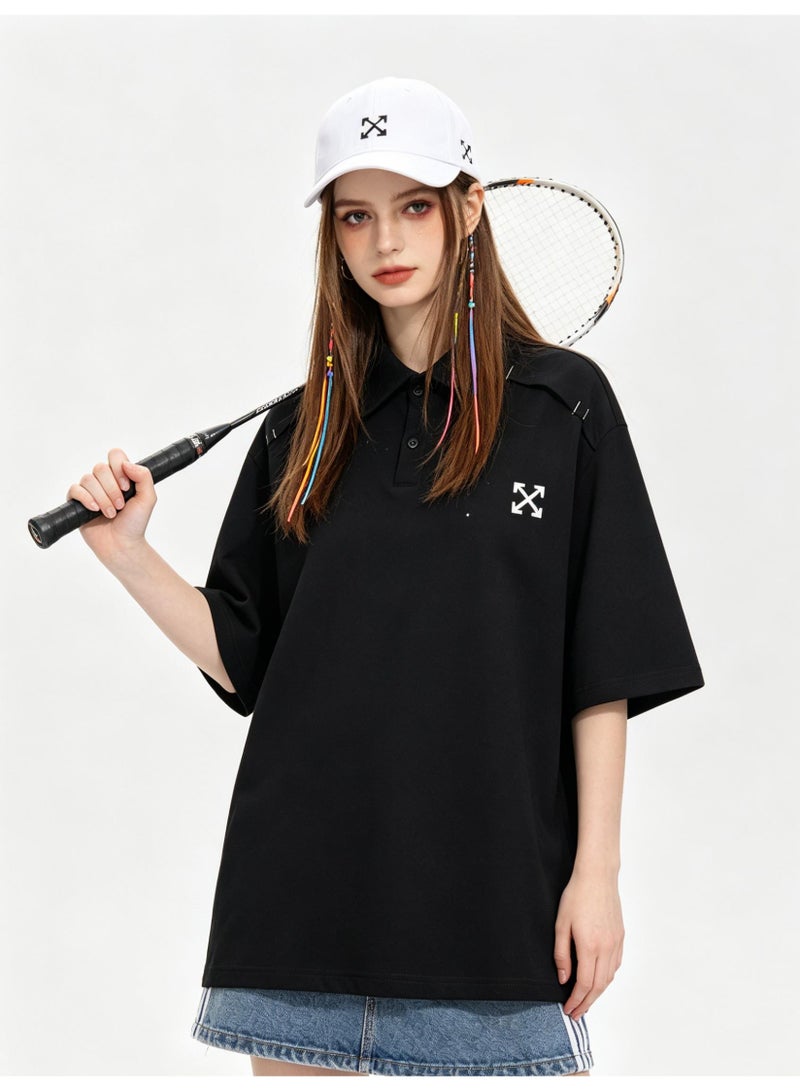 OFF-WHITE shoulder pressure line Polo shirt for men and women 100% cotton loose American short-sleeved couple sports shirt - Image 5