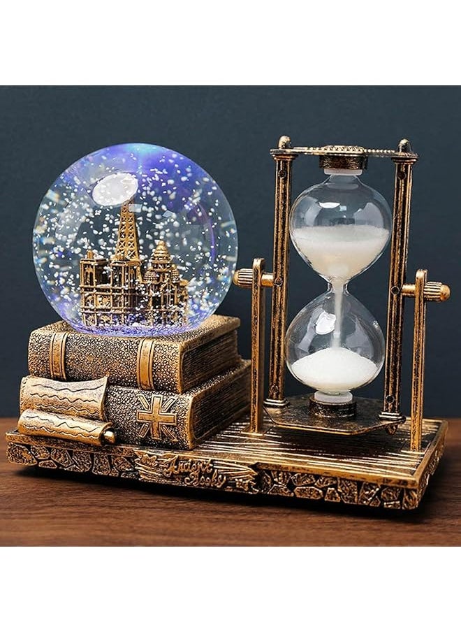 erorex Led Music Crystal Snow Globe With Hourglass Timer Retro Castle Musical Globe With Color Changing Led Lights Home Decoration Statue Figurine Table Centerpieces Ornaments For Home Decor Brass  - Image 1