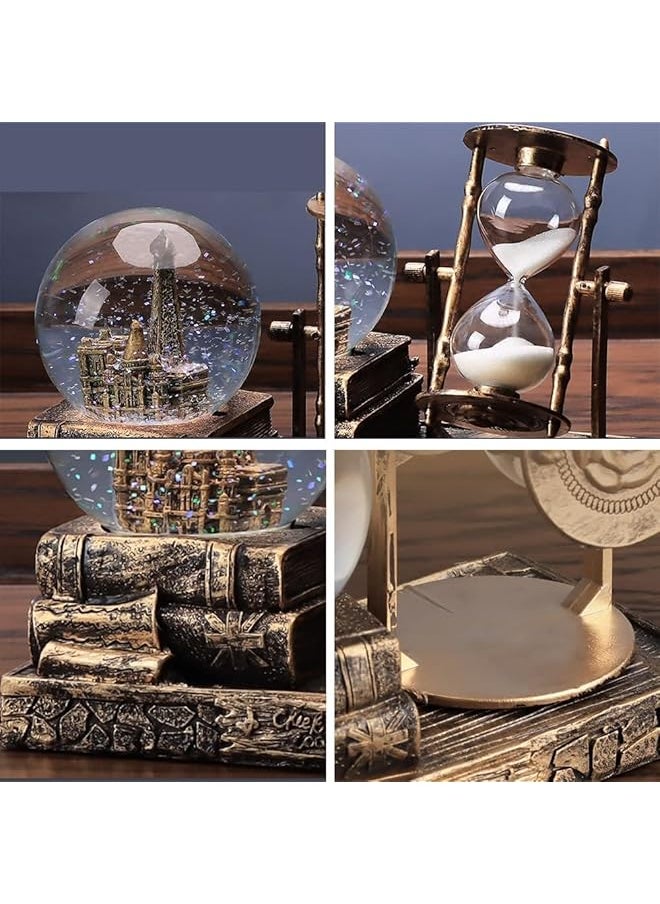 erorex Led Music Crystal Snow Globe With Hourglass Timer Retro Castle Musical Globe With Color Changing Led Lights Home Decoration Statue Figurine Table Centerpieces Ornaments For Home Decor Brass  - Image 3