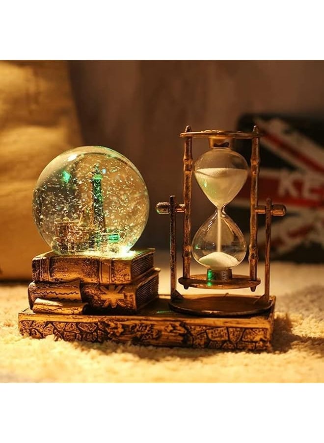 erorex Led Music Crystal Snow Globe With Hourglass Timer Retro Castle Musical Globe With Color Changing Led Lights Home Decoration Statue Figurine Table Centerpieces Ornaments For Home Decor Brass  - Image 4