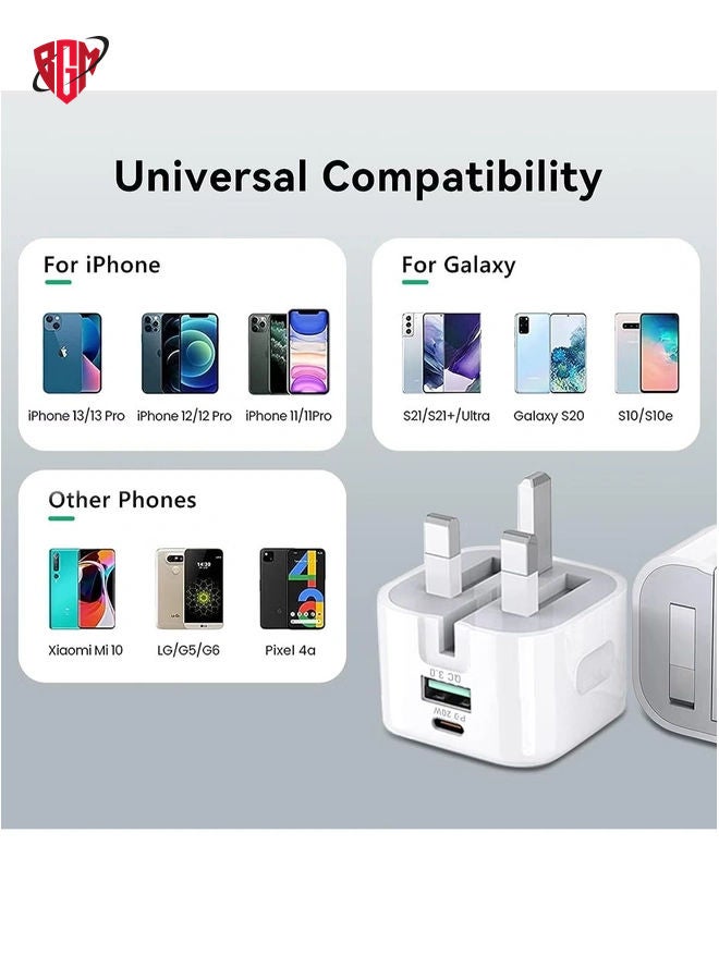 BGM 20W USB C Charger Block, 2-Ports [USB-C + USB] Charging Station, QC PD3.0 GaN Fast Charging Block, Type C Power Adapter for iPad Pro/iPhone/Samsung Note/Galaxy (With Cable)  - Image 4