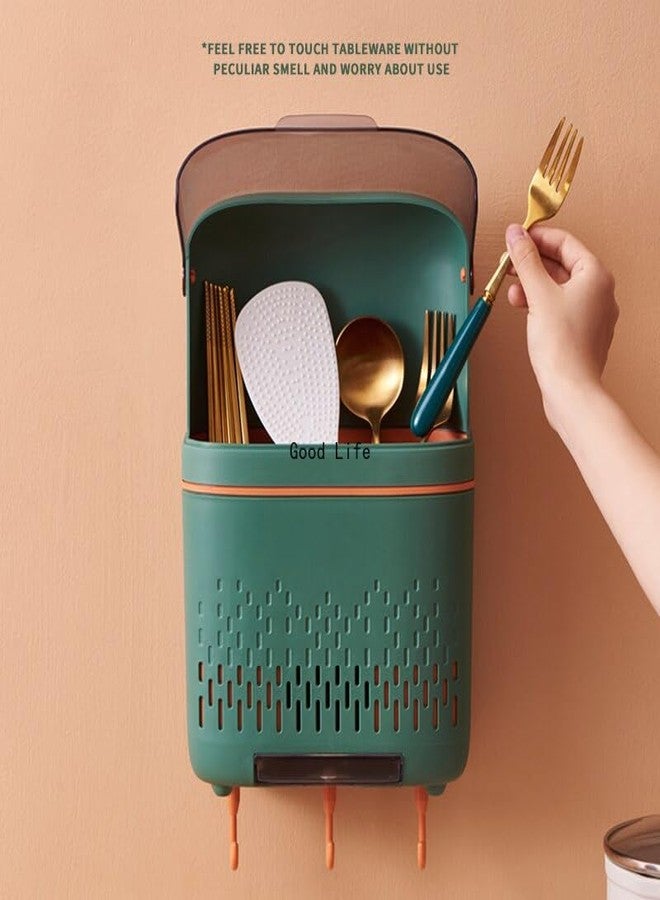 Swabs Wall Mounted Multifunctional Spoon Fork Chopstick Storage Holder Box Tableware Shelf Organazation Rack Cutlery Drain Rack Organizer Case for Kitchen,Storage Holder (White) - Image 5