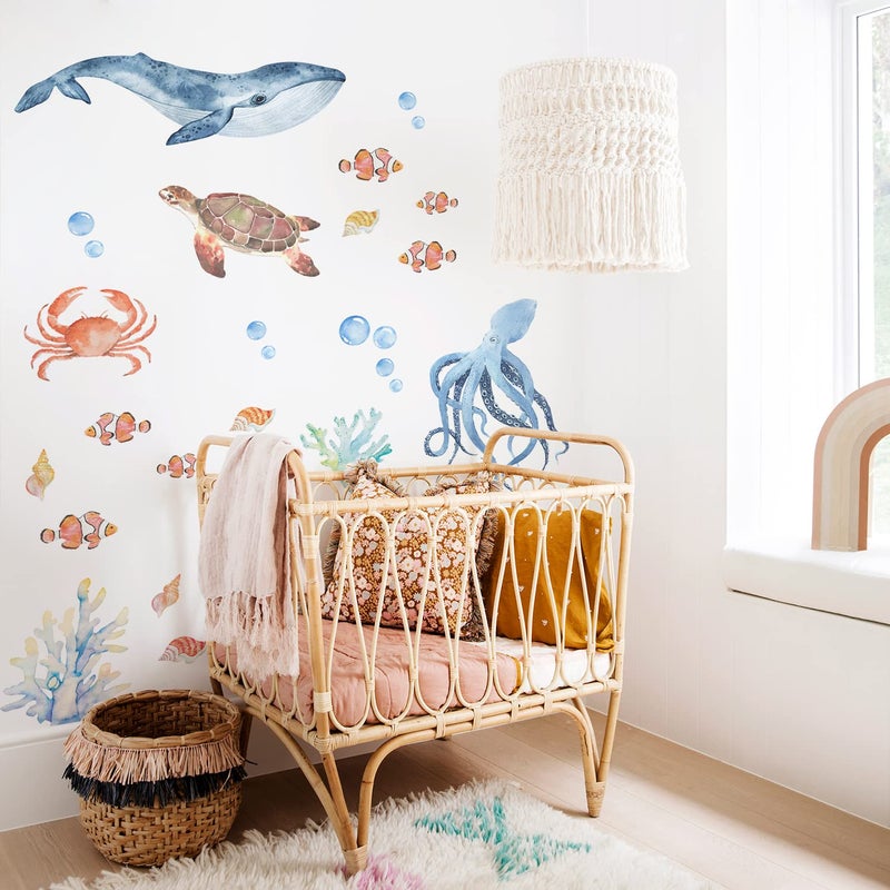 funlife Large Under The Sea Wall Decals Peel and Stick, Fish Wall Decor for Nursery Room, Watercolor Sea Animals 1 - Image 4