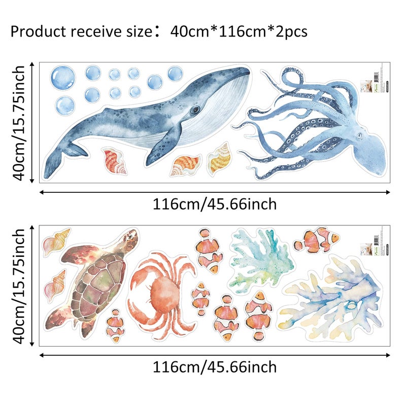 funlife Large Under The Sea Wall Decals Peel and Stick, Fish Wall Decor for Nursery Room, Watercolor Sea Animals 1 - Image 2