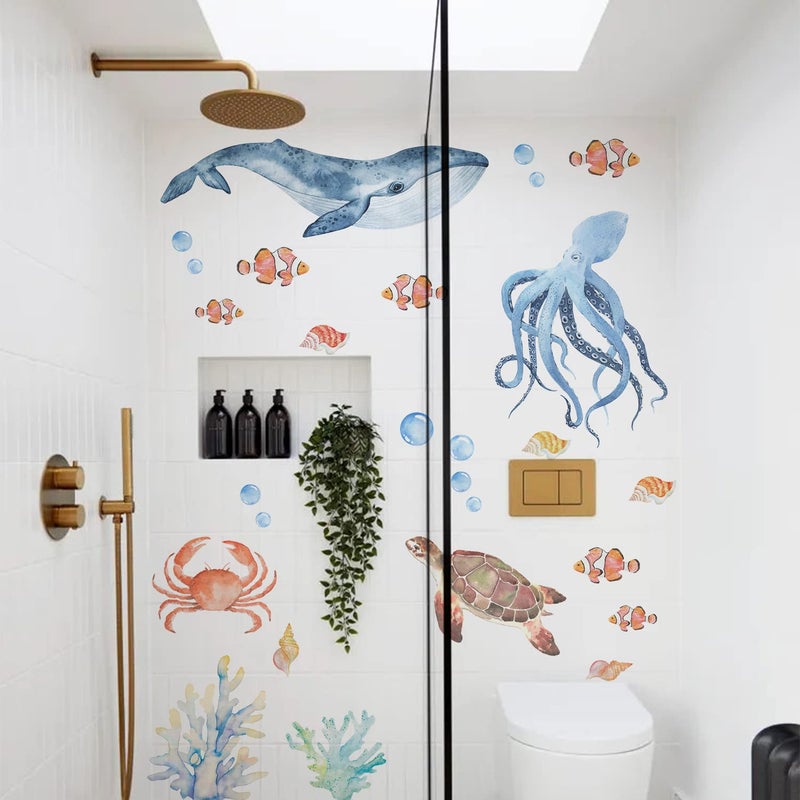 funlife Large Under The Sea Wall Decals Peel and Stick, Fish Wall Decor for Nursery Room, Watercolor Sea Animals 1 - Image 3