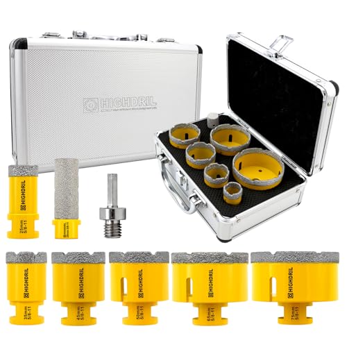 HIGHDRIL Diamond Drill Bits Kit with 5/8-11 for Porcelain Tile Ceramic Marble Brick Concrete Vacuum Brazed Hole Saw(25/35/45/50/65/75mm+20mm Finger Bits) - Image 1