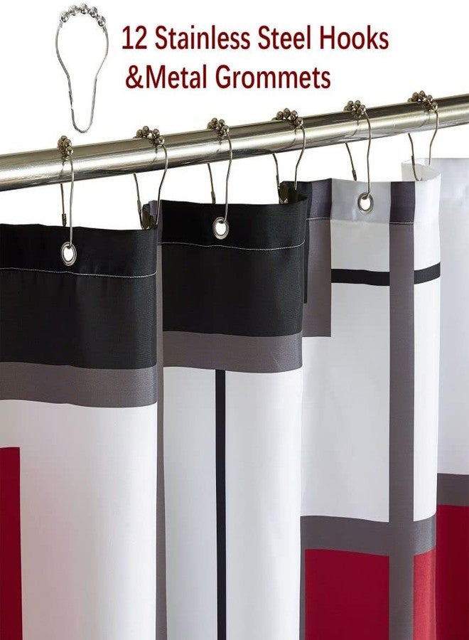 YOSTEV Modern Geometric Shower Curtain Red,RED and Black White Waterproof Shower Curtain Set for Bathroom Restroom with 12 Metal Hooks, 72 x 72 inch - Image 3