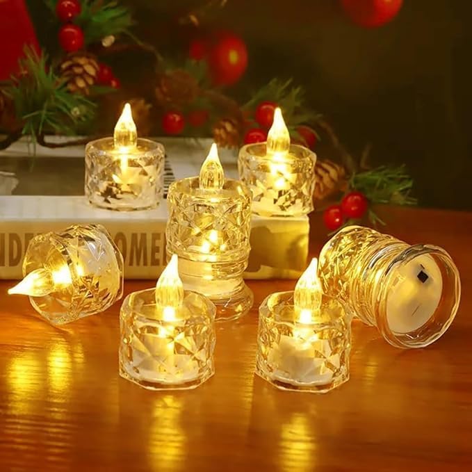 perpetual LED Candles for Home Decoration - 6 Pcs Electric Flameless & Smokeless LED Diya Lights, Crystal Candle for Home Decor, Diwali Festivals Decoration,Christmas,New Year, Festive - Image 1