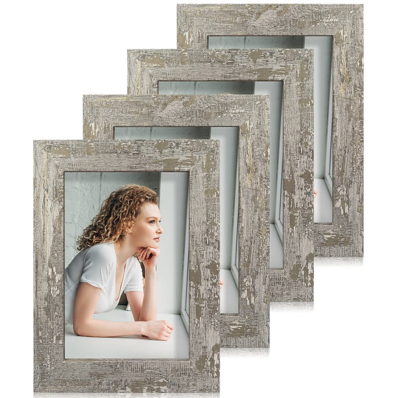 Irahmen 4 Pack 4x6 مجموعة إطار صورة ريفي مع إطار صورة زجاجي عالي الوضوح لعرض سطح المكتب وتصاعد الجدار (IR-US002-GW-P4X6 (4pk))