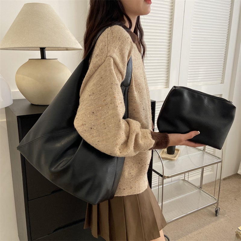 Women's Soft PU Leather Tote Bag Large Capacity Shoulder Bag - Image 1