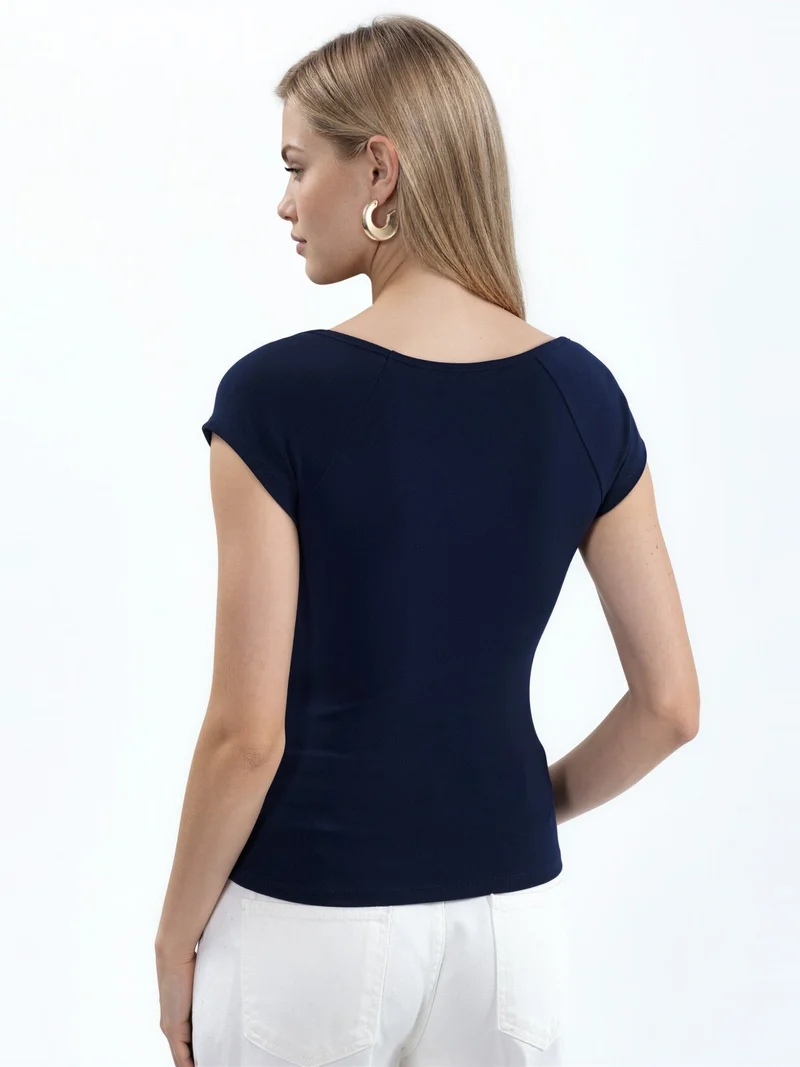 بوسيم BUSEM V-Neck Short Sleeve Drape Blouse