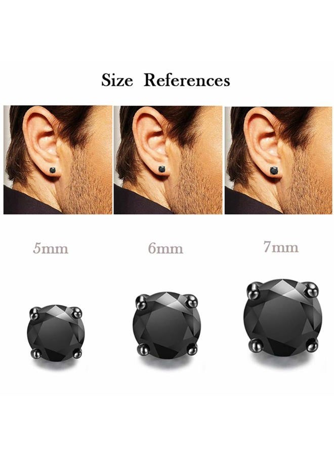 Tarsus Black Cubic Zirconia Earrings Black Stud Earrings for Men Combo 5mm - Image 5