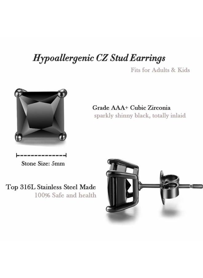 Tarsus Black Cubic Zirconia Earrings Black Stud Earrings for Men Combo 5mm - Image 4