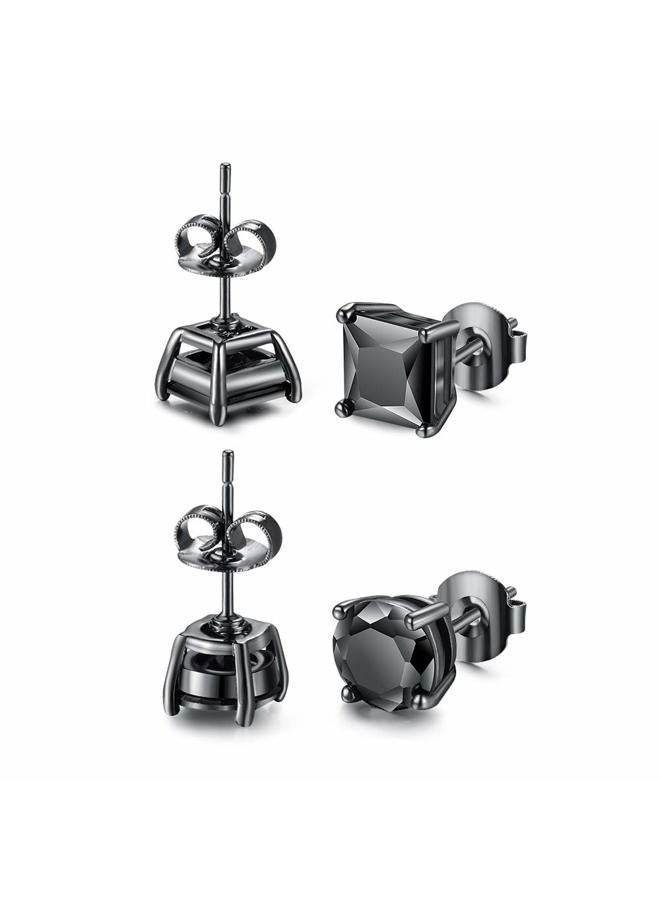 Tarsus Black Cubic Zirconia Earrings Black Stud Earrings for Men Combo 5mm - Image 3