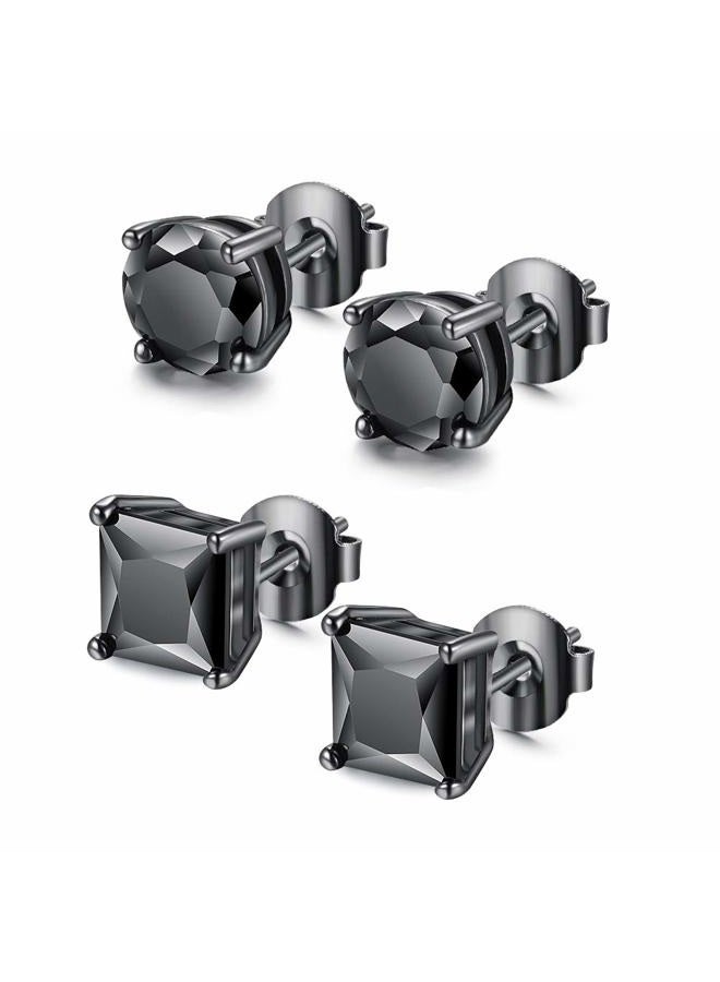Tarsus Black Cubic Zirconia Earrings Black Stud Earrings for Men Combo 5mm - Image 2