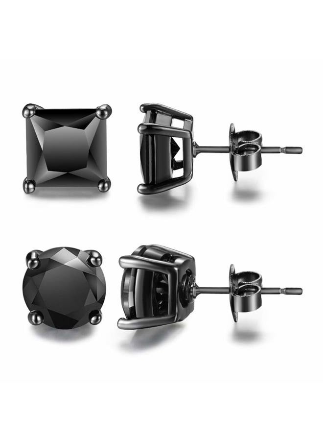 Tarsus Black Cubic Zirconia Earrings Black Stud Earrings for Men Combo 5mm - Image 1