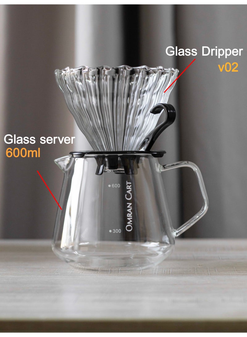 OMRAN CART Omran Cart V60 Coffee Set 6pcs Pour over coffee maker set with Wooden holder rack, Includes Coffee kettle with wooden handle, Server, dripper, filters & ceramic cup – Perfect for coffee lovers  - Image 4