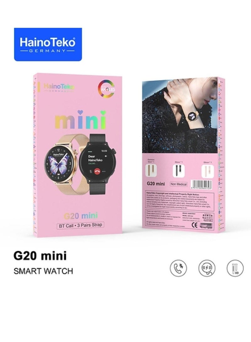 Haino Teko G20 Mini Smart Watch Real AMOLED Display with 3 Pairs of Straps for Women - Image 3