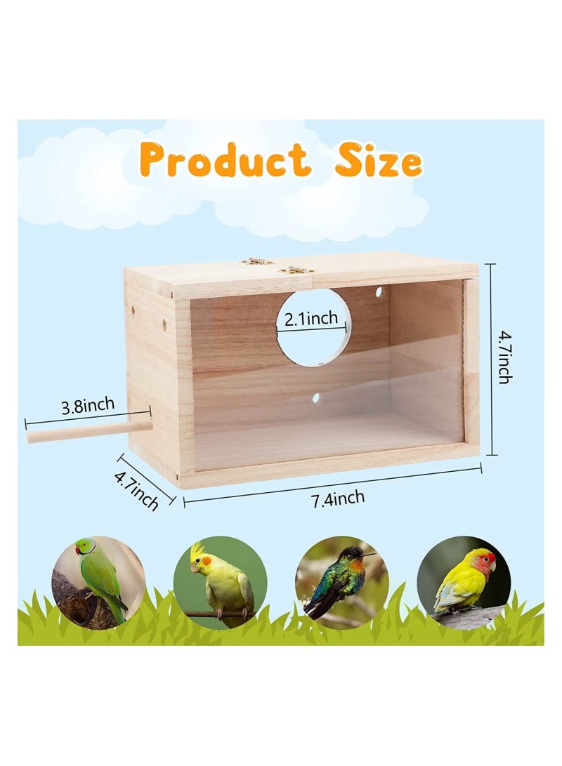 OMEVE Wood Nest Parakeet Nesting Box Transparent Bird Nest Breeding Box with Perch Wood Bird House for Cage Budgie Love Birds Cockatiel Conure Finch Parrot Small to Medium Birds - Image 2
