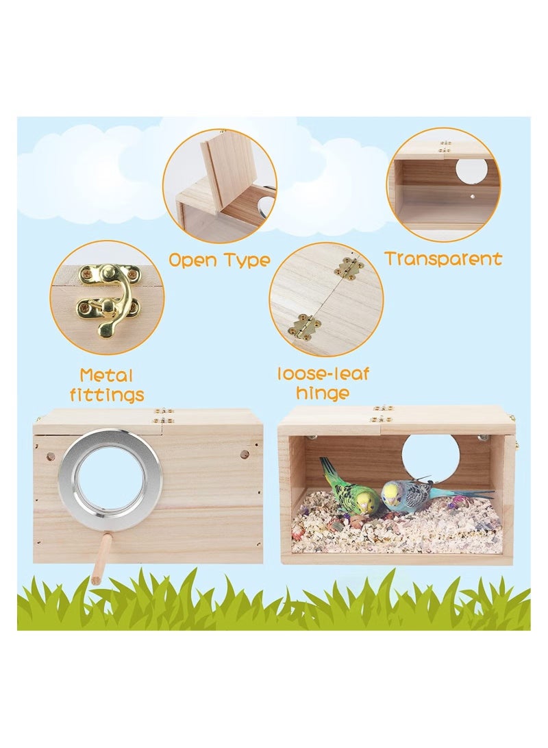 OMEVE Wood Nest Parakeet Nesting Box Transparent Bird Nest Breeding Box with Perch Wood Bird House for Cage Budgie Love Birds Cockatiel Conure Finch Parrot Small to Medium Birds - Image 5