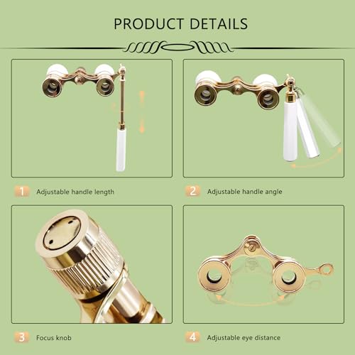 Black Ice BLACKICE Opera Glasses, Opera Binoculars, 3X25 Theater Binoculars Compact with Adjustable Handle for Adults Kids Women in Concert Theater Opera (White with Handle) - Image 2