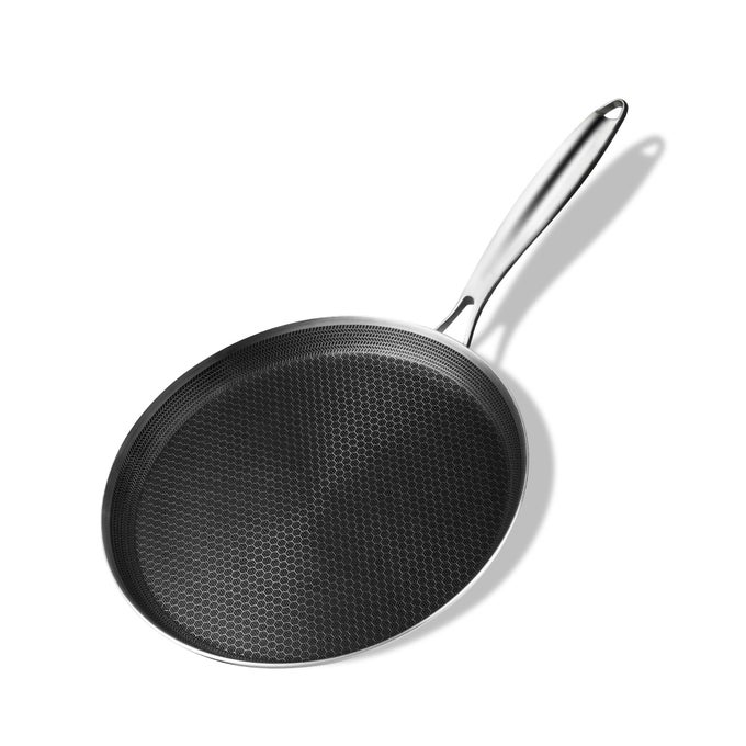 STAINLESS STEEL CREPE PAN 28 CM NONSTICK STAINLESS STEEL HONEYCOMB COATING PANCAKE PAN NON STICK FLAT SKILLET TAWA DOSA TORTILLA GRIDDLE PAN INDUCTION COMPATIBLE PFOA FREE