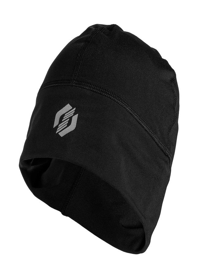SLS3 Runners Hats for Men Women, Thin Winter Helmet Liner, Moisture Wicking Cycling Skull Cap Under Helmet, Sports Performance & Workout Beanie, Reflective Running Hat for Cold Weather (Jet Black) - Image 1