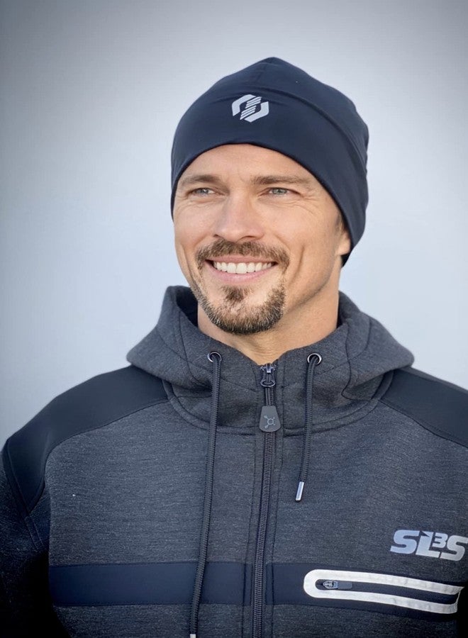 SLS3 Runners Hats for Men Women, Thin Winter Helmet Liner, Moisture Wicking Cycling Skull Cap Under Helmet, Sports Performance & Workout Beanie, Reflective Running Hat for Cold Weather (Jet Black) - Image 2