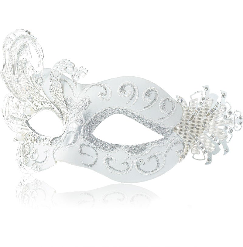 MYSEUNI 2025 New White Masquerade Mask for Women-Peacock Metal Masquerade Venetian Mask Silver- Masks for Women Butterfly - Mardi Gras, Halloween Parties, Costume Party, Carnivals, Wedding - Image 1