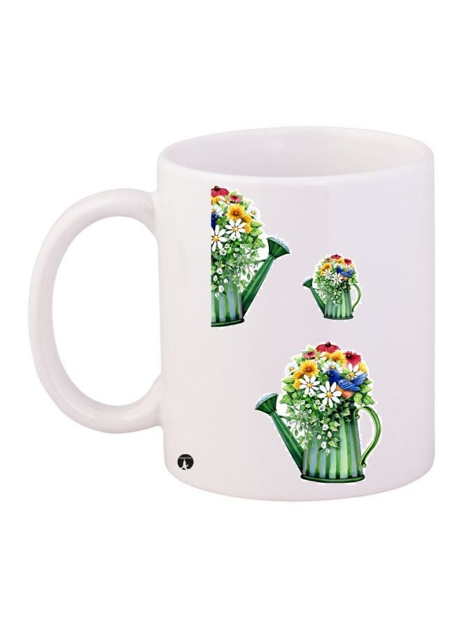 RYN Floral Printed Coffee Mug White/Green/Yellow 11ounce