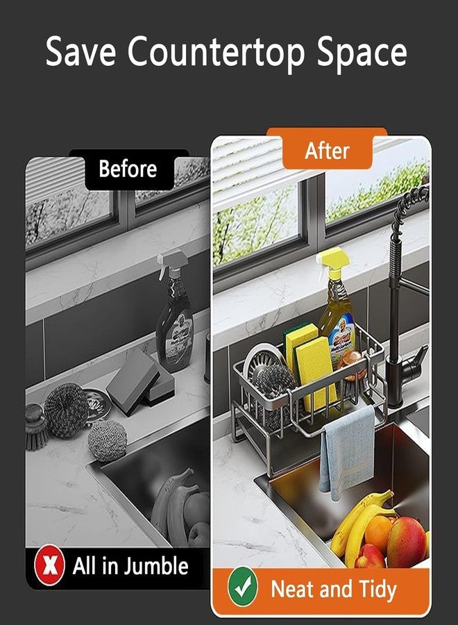 Bitnex Metal Sponge Holder for Kitchen Sink,Auto-Draining Kitchen Sink Caddy,Rustproof Steel Dish Sponge Organizer with Removable Dishcloth Rack, Kitchen Storage Rack,Space-Saving (Black) - Image 5