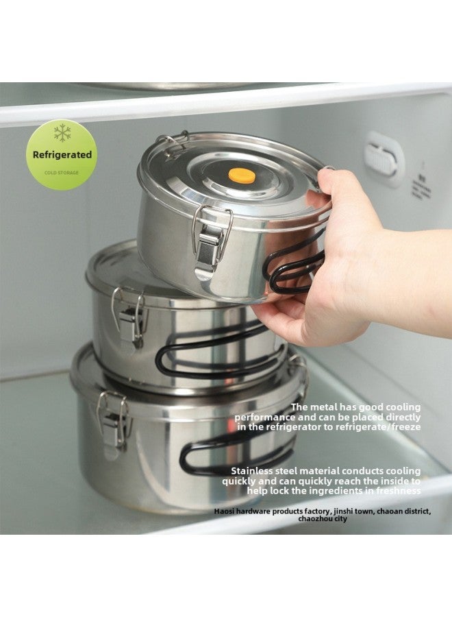 Food Grade 304 Stainless Steel Lunch Box Steamable Baking Outdoor Camping Picnic Box Set Pot With Folding Handle Tableware-Specifications:304 Lunch Box With Folding Handle -Color:Fixed Handle 300ml Snow Bowl  - Image 3