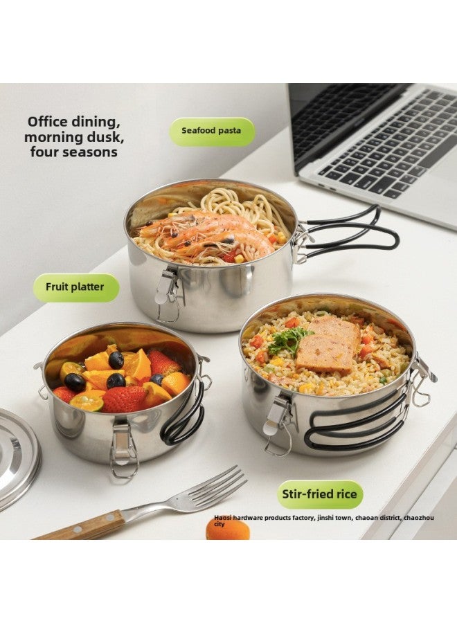Food Grade 304 Stainless Steel Lunch Box Steamable Baking Outdoor Camping Picnic Box Set Pot With Folding Handle Tableware-Specifications:304 Lunch Box With Folding Handle -Color:Fixed Handle 300ml Snow Bowl  - Image 2