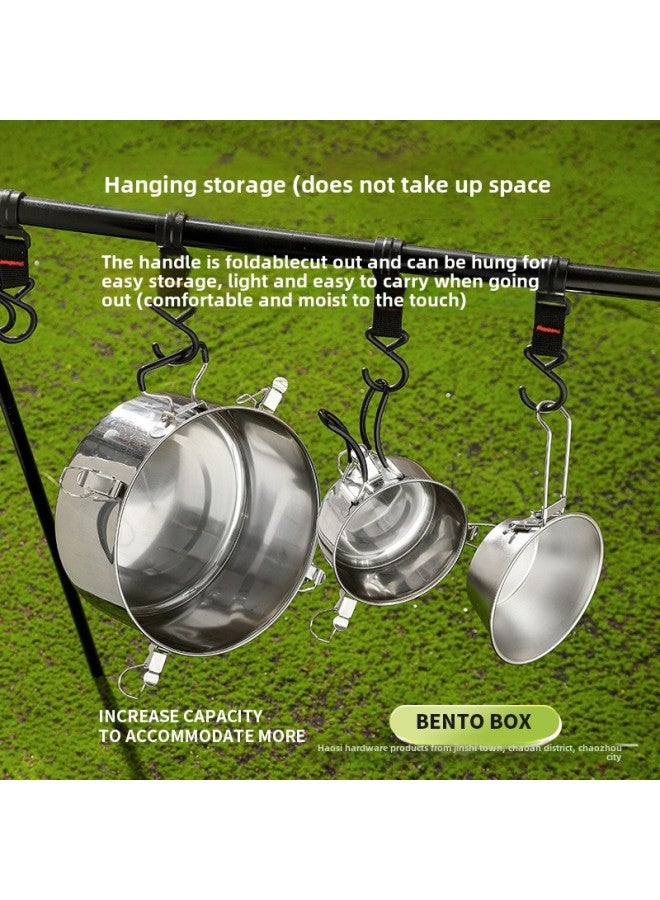 Food Grade 304 Stainless Steel Lunch Box Steamable Baking Outdoor Camping Picnic Box Set Pot With Folding Handle Tableware-Specifications:304 Lunch Box With Folding Handle -Color:Fixed Handle 300ml Snow Bowl  - Image 5