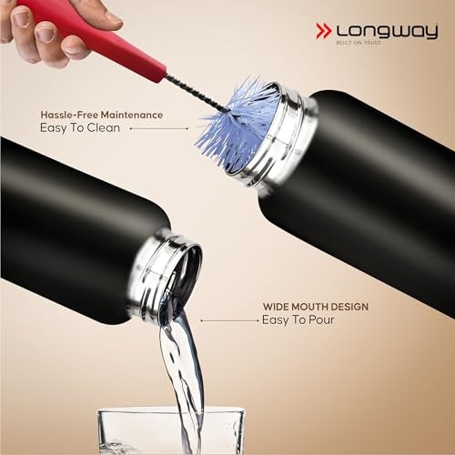 Longway Rush 1 LTR Stainless Steel Water Bottle | Leak-Proof & Rust-Free Design | Perfect for School, Office, Home, Gym, Travel & Ideal for Men, Women & Kids (1000 ml, Black). - Image 3