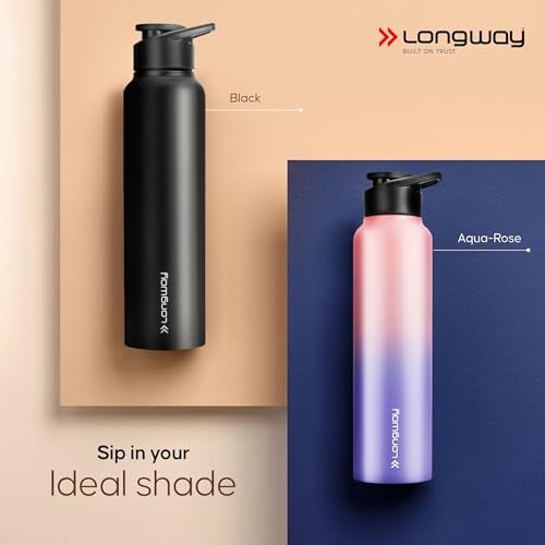 Longway Rush 1 LTR Stainless Steel Water Bottle | Leak-Proof & Rust-Free Design | Perfect for School, Office, Home, Gym, Travel & Ideal for Men, Women & Kids (1000 ml, Black). - Image 5