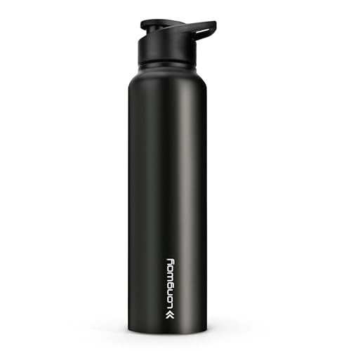 Longway Rush 1 LTR Stainless Steel Water Bottle | Leak-Proof & Rust-Free Design | Perfect for School, Office, Home, Gym, Travel & Ideal for Men, Women & Kids (1000 ml, Black). - Image 1