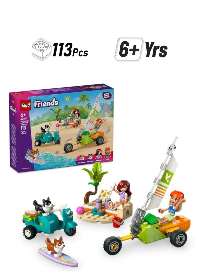 ليغو Friends Surfing Dogs and Adventure Set, Building Toy for 6 Plus Year Old Girls, with 2 Mini Doll Characters and 2 Pet Corgi Animal Figures, Kids’ Creative Playset 42641 (113 pieces)