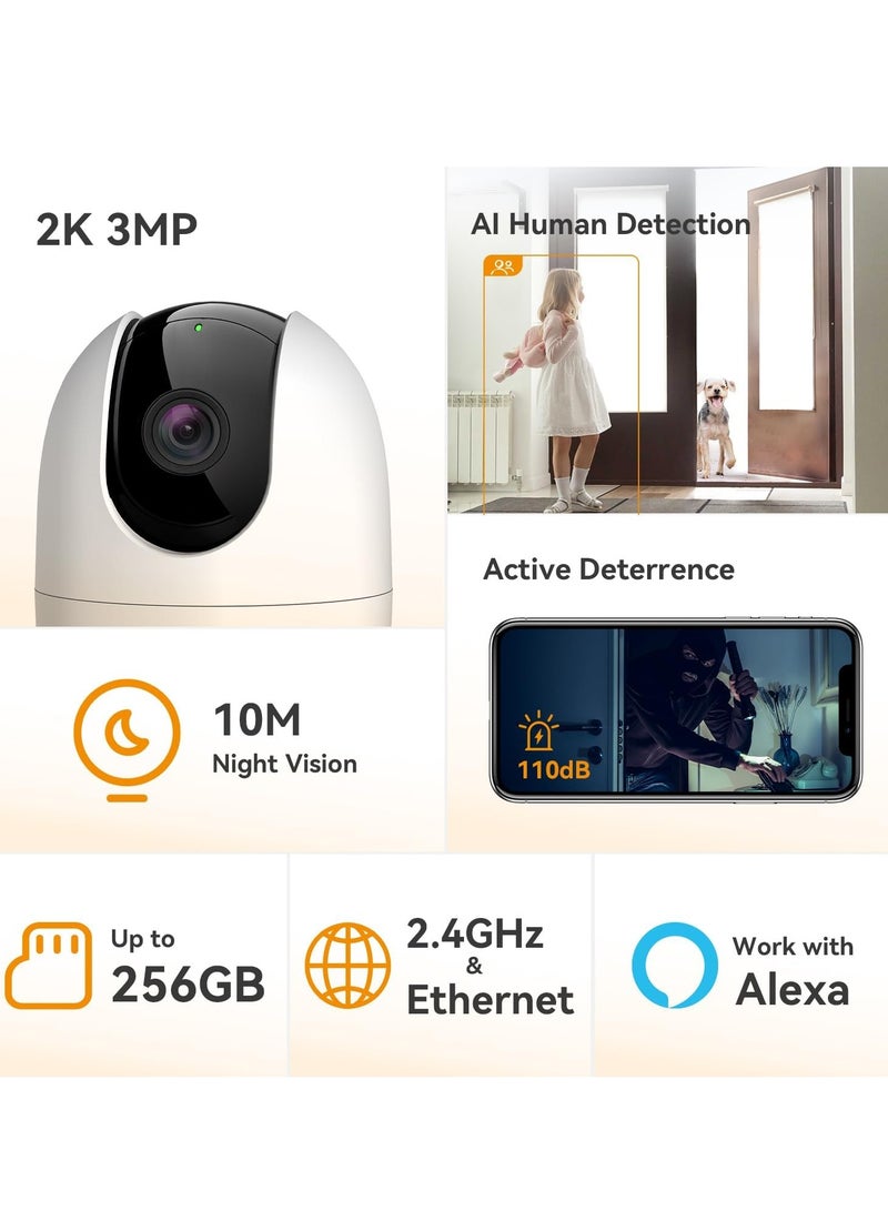 IMOU 3MP Smart CCTV Security WiFi Camera 2K for Home, 360° Coverage, AI Human Detection, Siren Alarm, Night Vision 10M, 2-Way Talk, Supports 256GB SD Card, WiFi & Ethernet Connection - Image 2