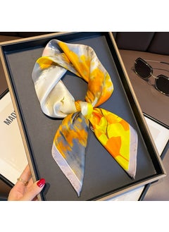 Floral Silk Scarf 70cm Elegant Womens Spring Autumn Ink Ginkgo Pavilion